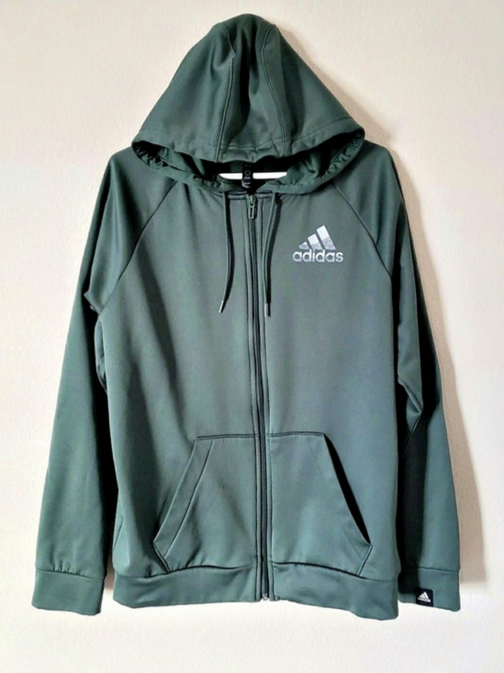 adidas Training Full-Zip Hoodie Men's Olive Green Pockets Size Large